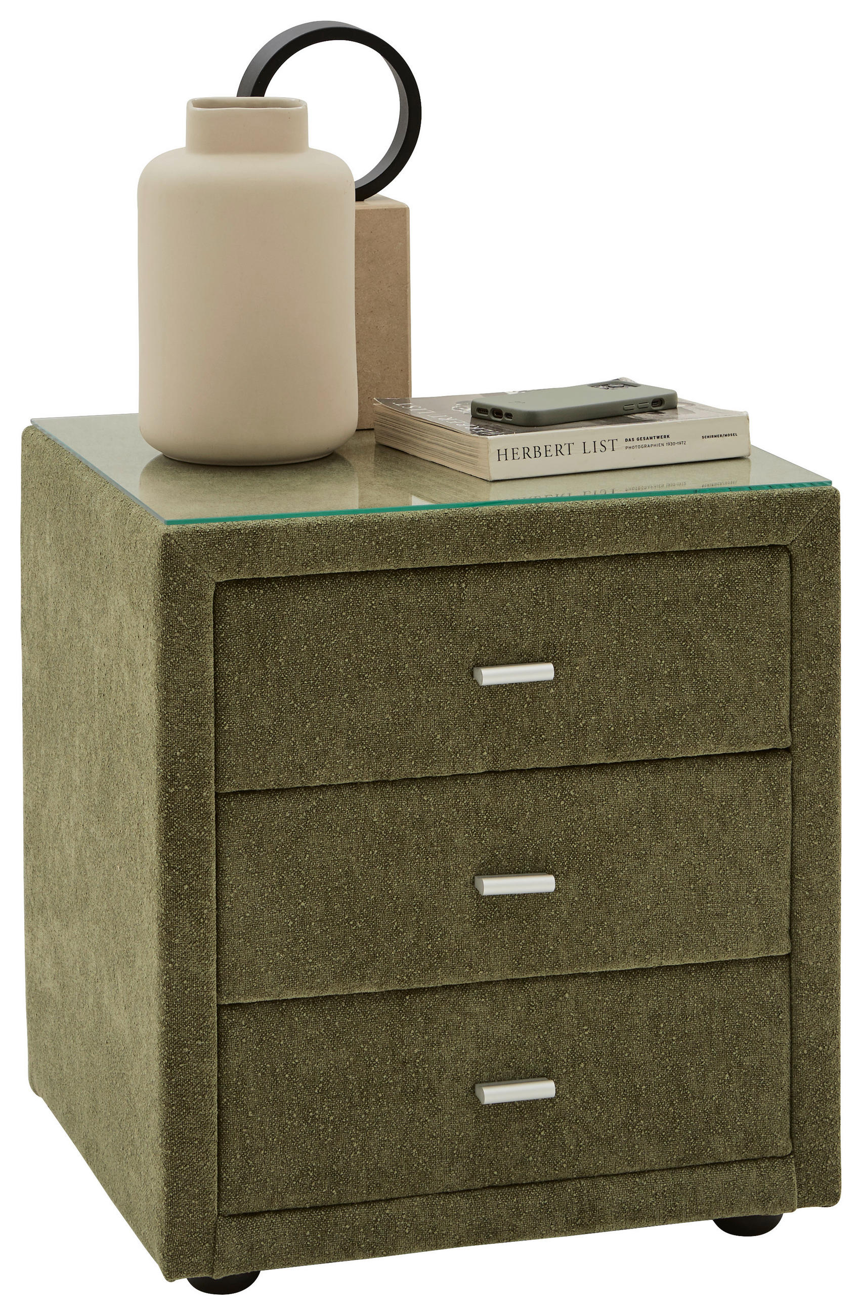 NACHTSCHRANK 50/55/45 cm  - Alufarben/Schwarz, Trend, Glas/Textil (50/55/45cm) - Esposa