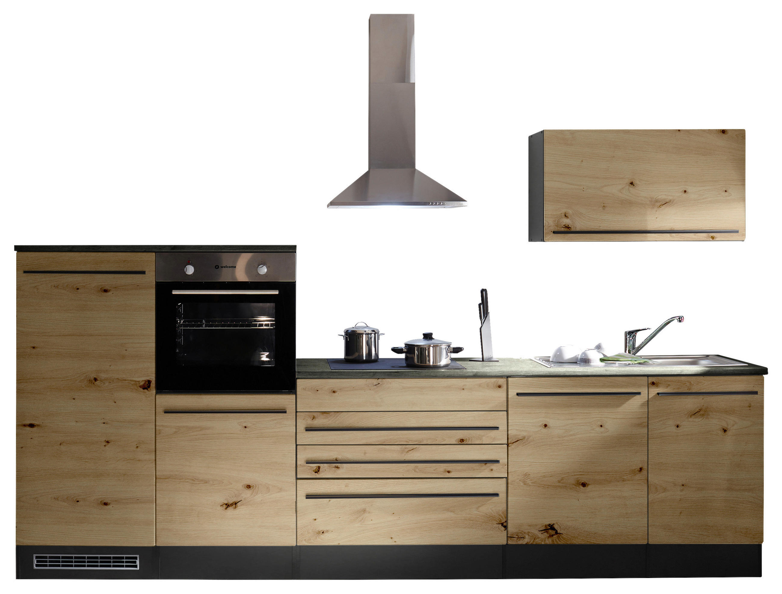 KÜCHENLEERBLOCK   in Eiche Artisan  - Anthrazit/Schwarz, Basics, Holzwerkstoff/Kunststoff (320cm) - MID.YOU