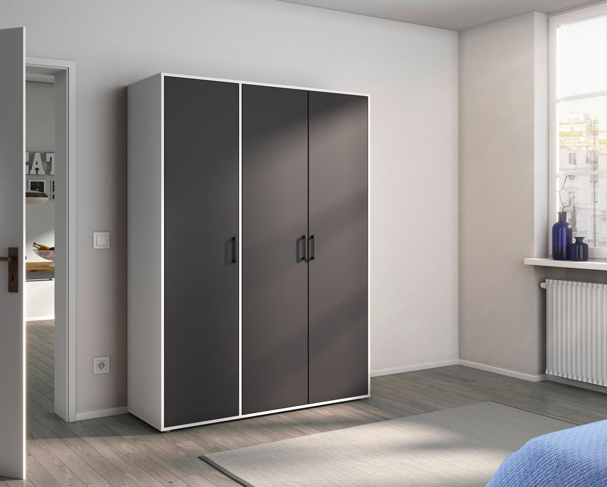 DREHTÜRENSCHRANK 140/194/53 cm 3-türig Grau, Weiß  - Weiß/Grau, MODERN, Holzwerkstoff/Kunststoff (140/194/53cm) - Rauch Möbel