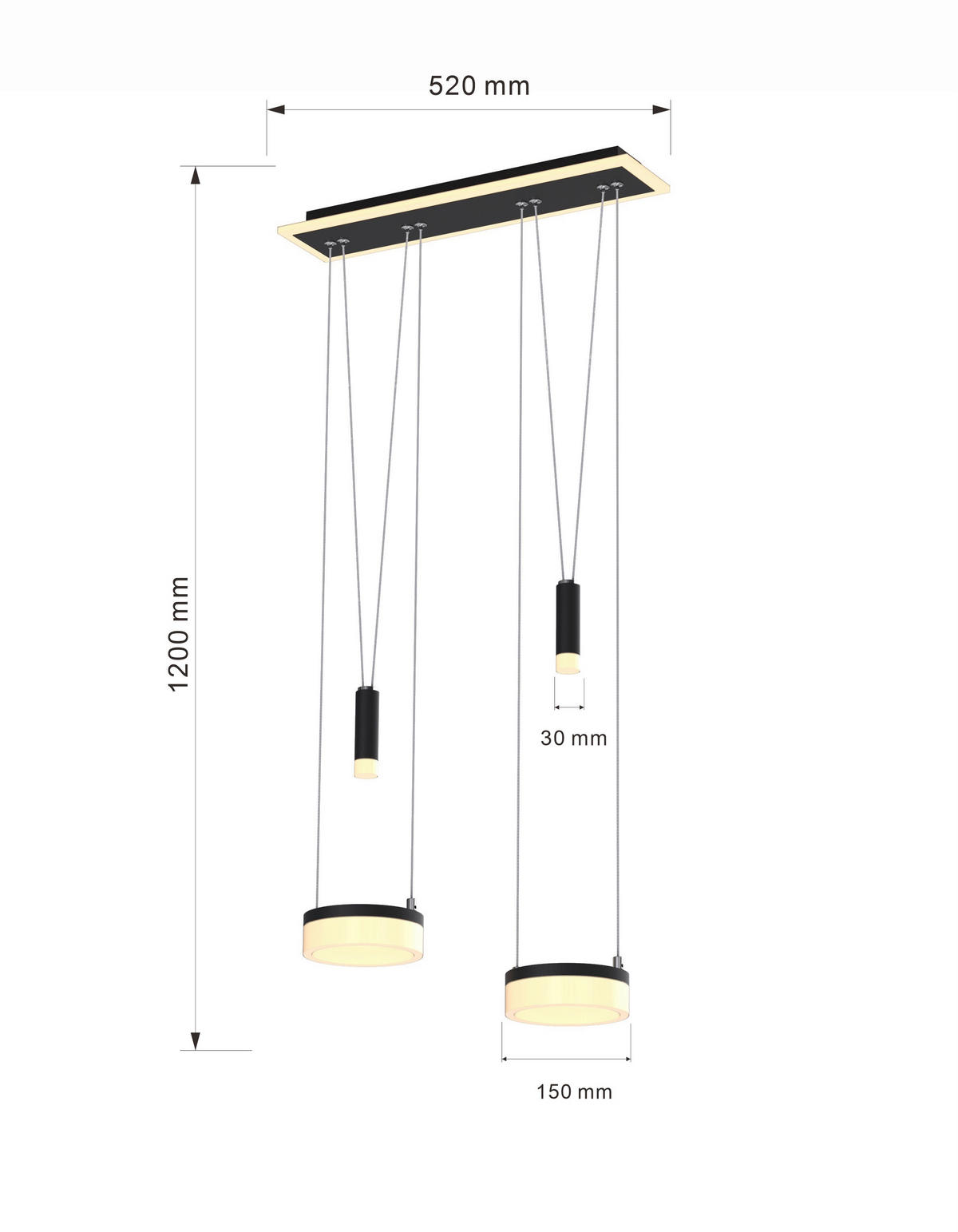 LAMPĂ SUSPENDATĂ CU LED 52/15/150 cm  - negru, Design, plastic/metal (52/15/150cm) - Wofi