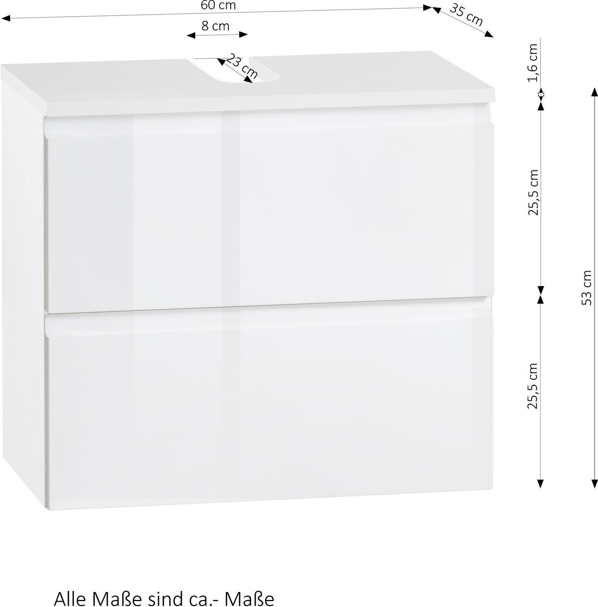 WASCHBECKENUNTERSCHRANK 60/53/35 cm  - Weiß, Design, Holzwerkstoff (60/53/35cm) - Xora