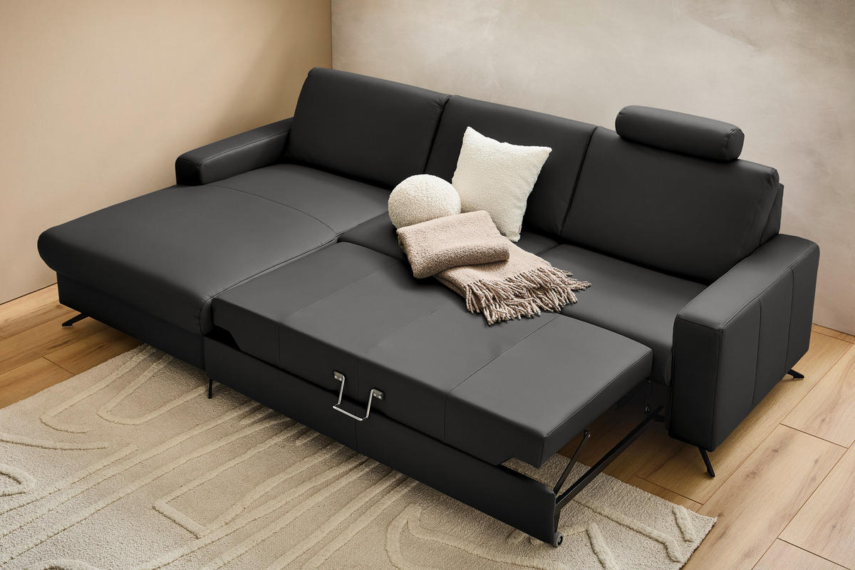 ECKSOFA in Echtleder Dunkelgrau  165/267 cm  - Dunkelgrau/Schwarz, Design, Leder/Metall (165/267cm) - Lomoco