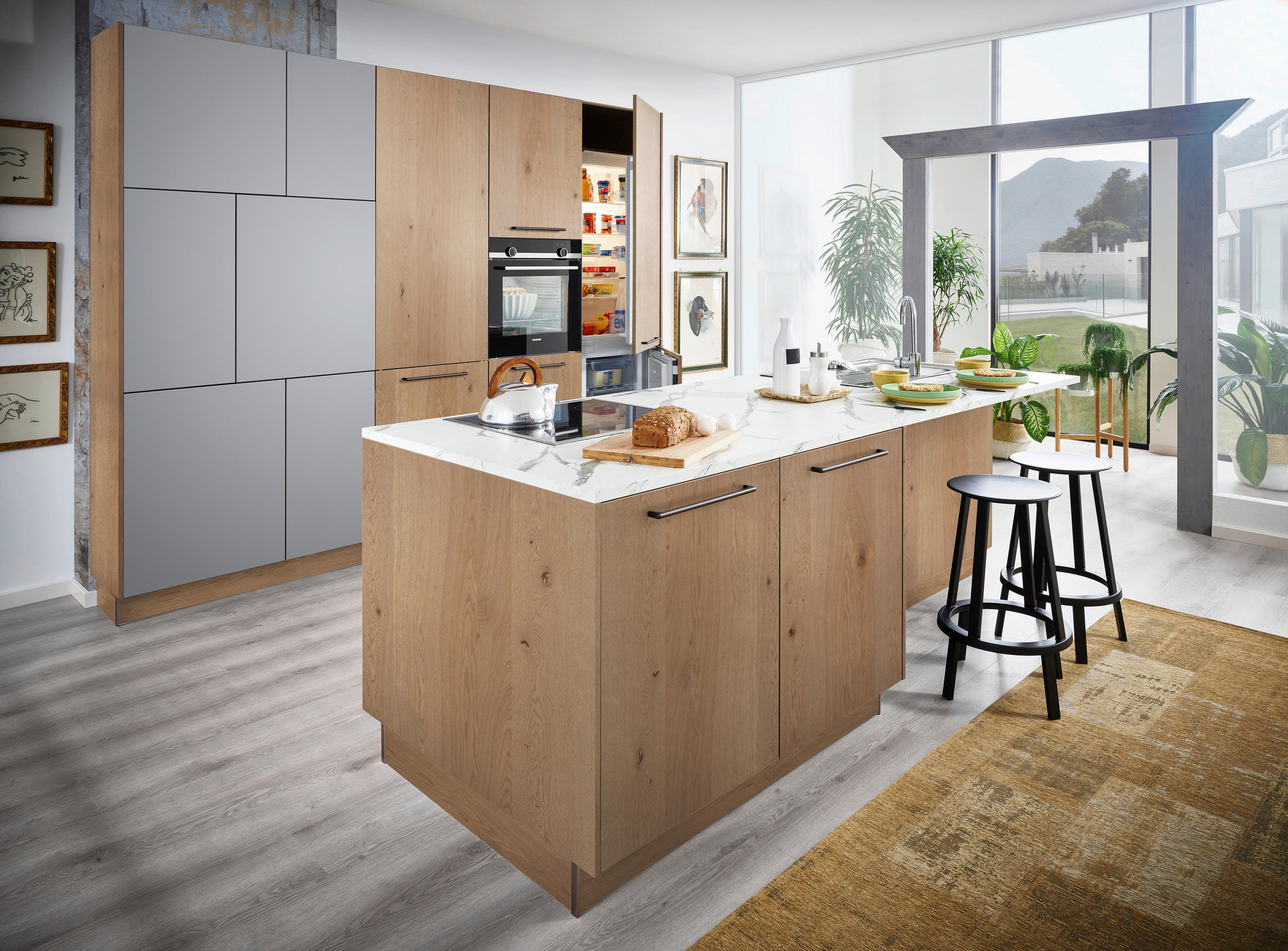 EINBAUKÜCHE   - Eichefarben/Weiß, Natur, Holzwerkstoff - Dieter Knoll