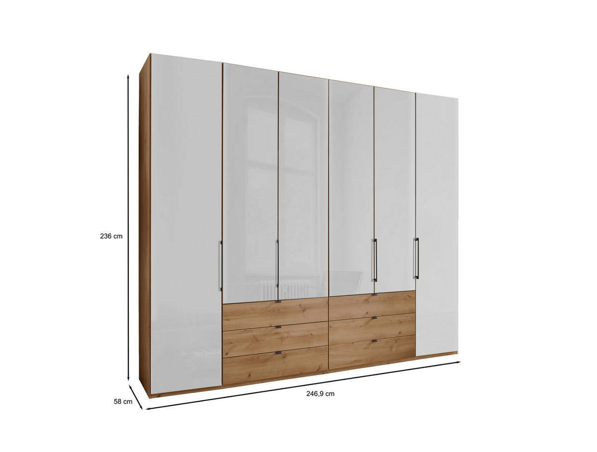 FALTTÜRENSCHRANK in Weiss, Eiche Bianco  - Schieferfarben/Weiss, Konventionell, Glas/Holzwerkstoff (250/236/58cm) - Dieter Knoll