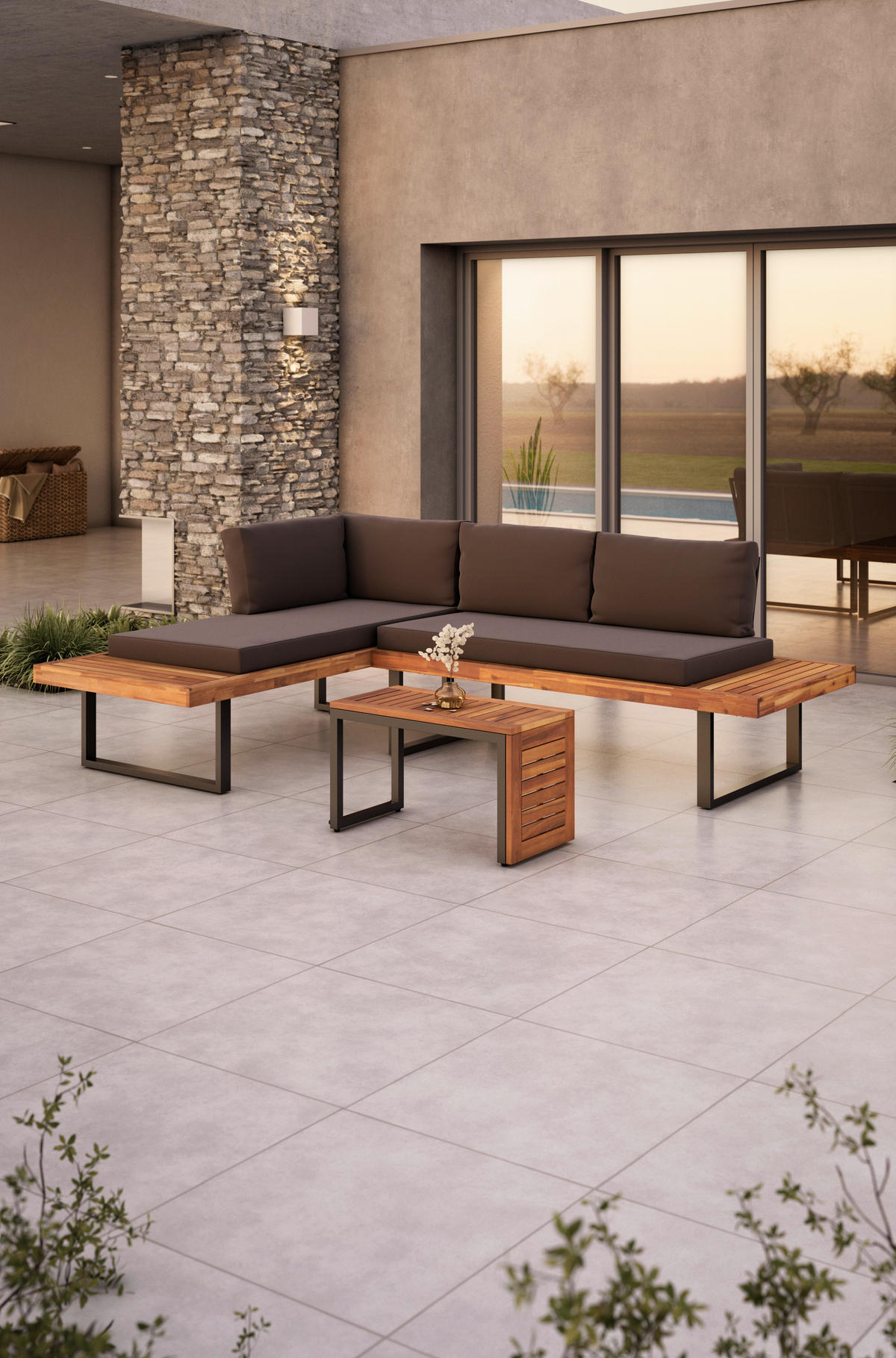LOUNGE GARNITURA akacija masivno jeklo  - siva, Design, kovina/les (175/253cm) - Ambia Garden