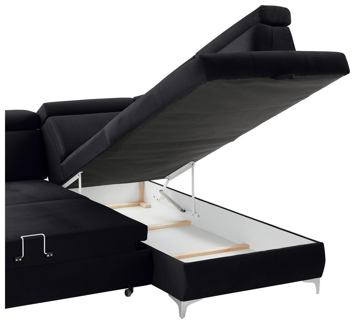 ECKSOFA in Mikrofaser Schwarz  - Chromfarben/Schwarz, Konventionell, Textil/Metall (271/206cm) - Carryhome
