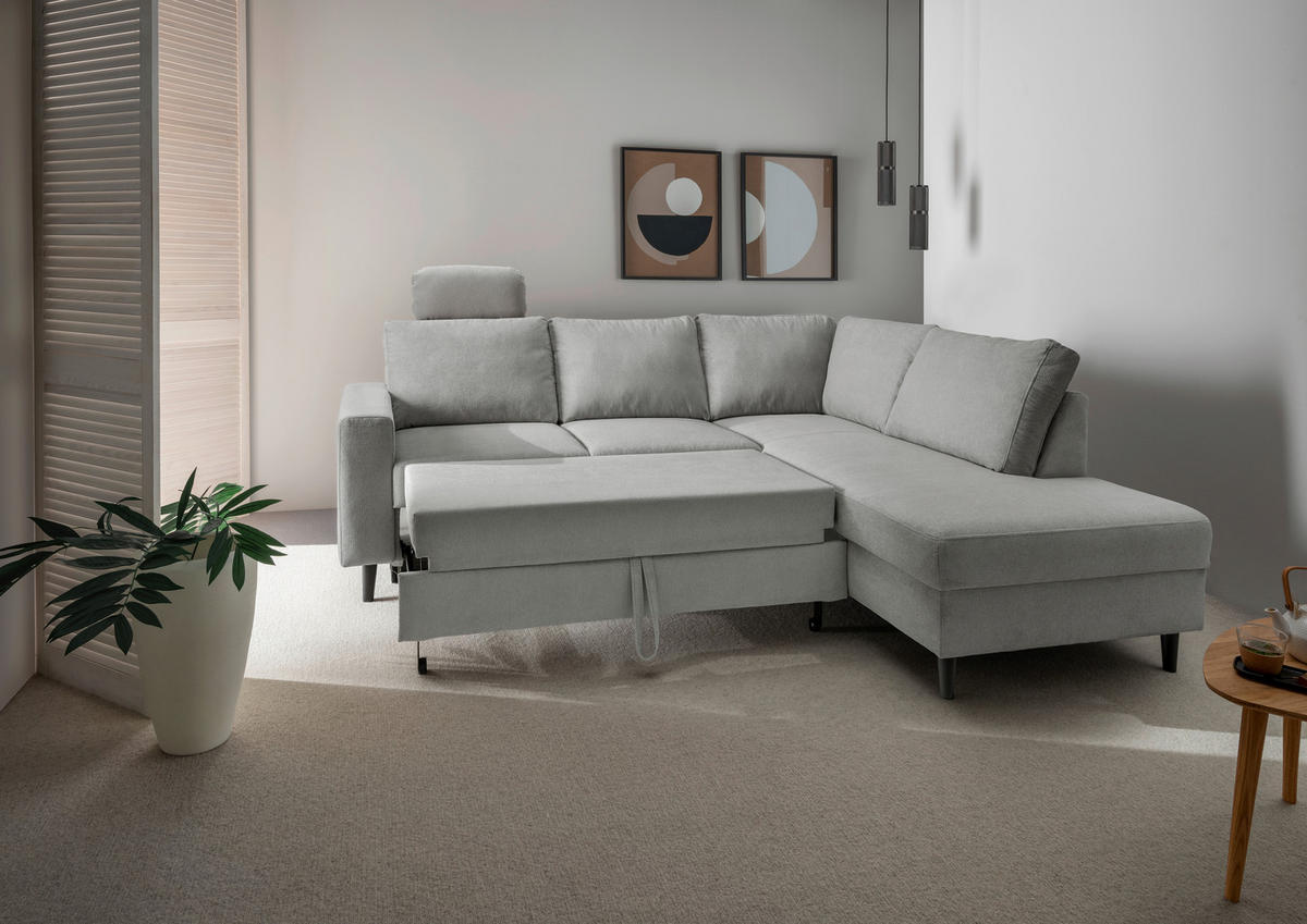 ECKSCHLAFSOFA Grau Chenille  - Schwarz/Grau, MODERN, Holz/Textil (242/200cm) - Livetastic