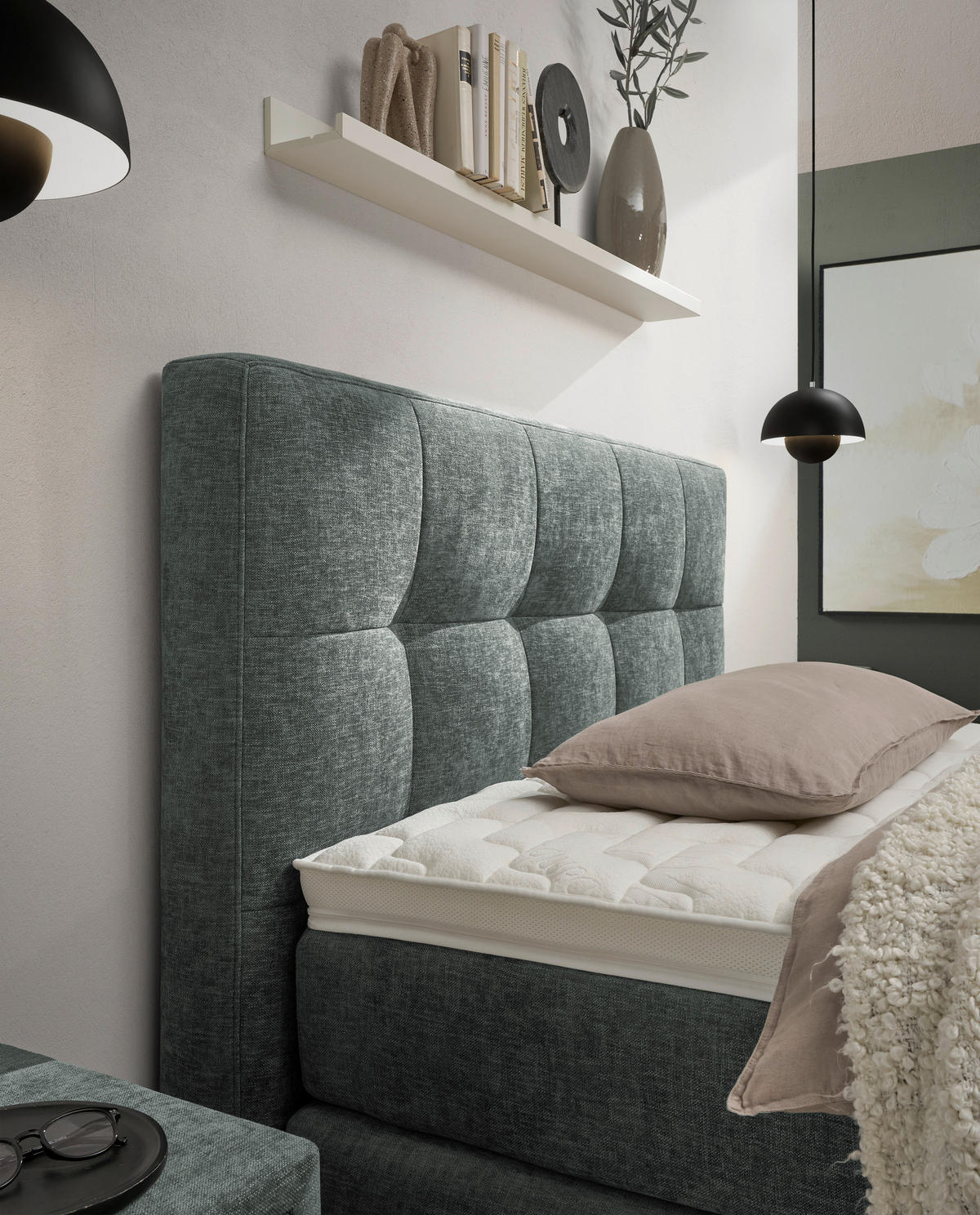 BOXSPRINGBETT 120/200 cm,  in Grün, H4 = sehr fest  - Alteiche/Grün, KONVENTIONELL, Holz/Textil (120/200cm) - Voleo