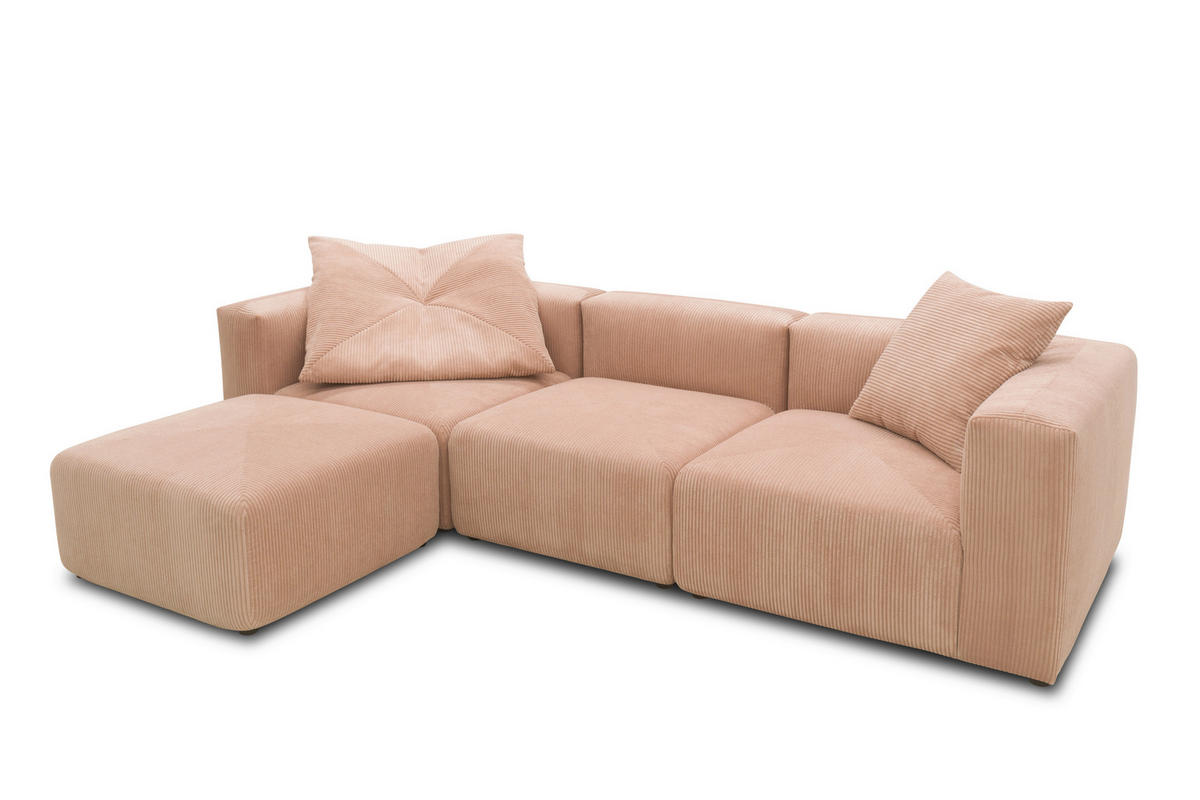 ECKSOFA Rosa, Roségold Cord, Mikrofaser  - Roségold/Schwarz, Design, Kunststoff/Textil (301/69/193cm) - MID.YOU