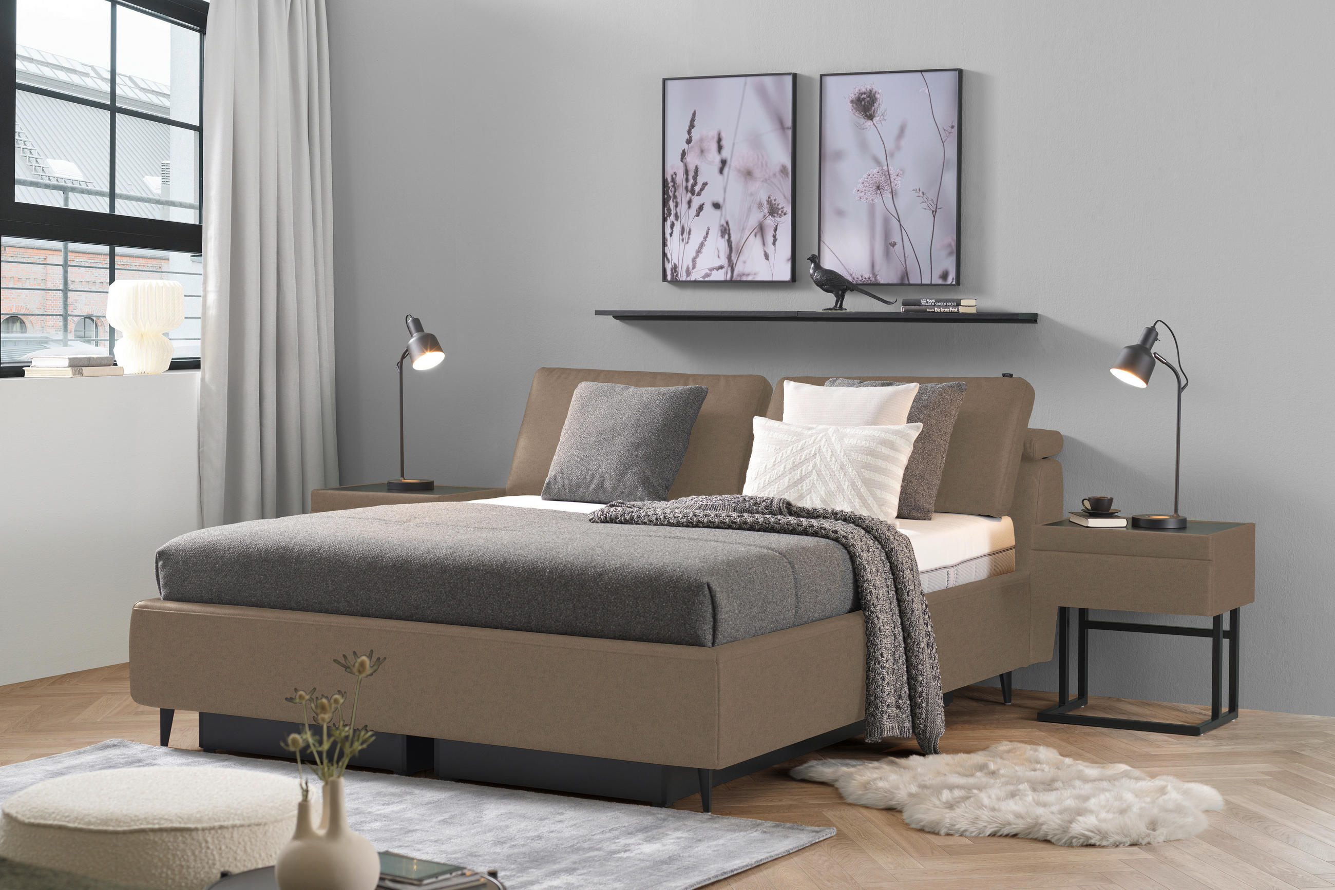 POLSTERBETT 200/200 cm  in Hellbraun  - Hellbraun/Anthrazit, Design, Holz/Textil (200/200cm) - Johann Jakob