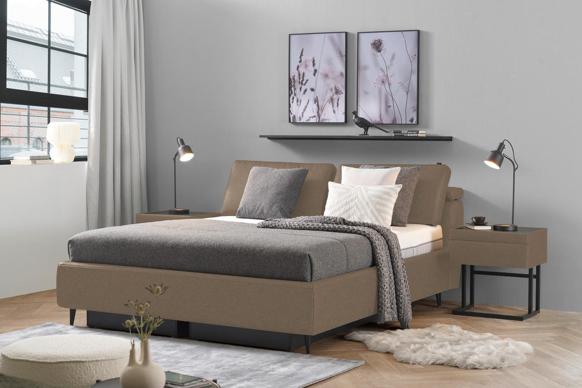 POLSTERBETT 180/200 cm  in Hellbraun  - Hellbraun/Anthrazit, Design, Holz/Textil (180/200cm) - Johann Jakob