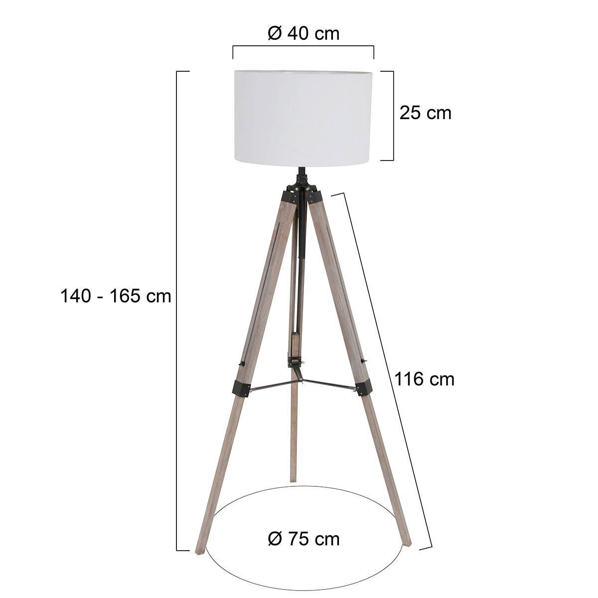 STEHLEUCHTE - Weiss/Eiche grau, Trend, Naturmaterialien/Holz (75/125-165/75cm)
