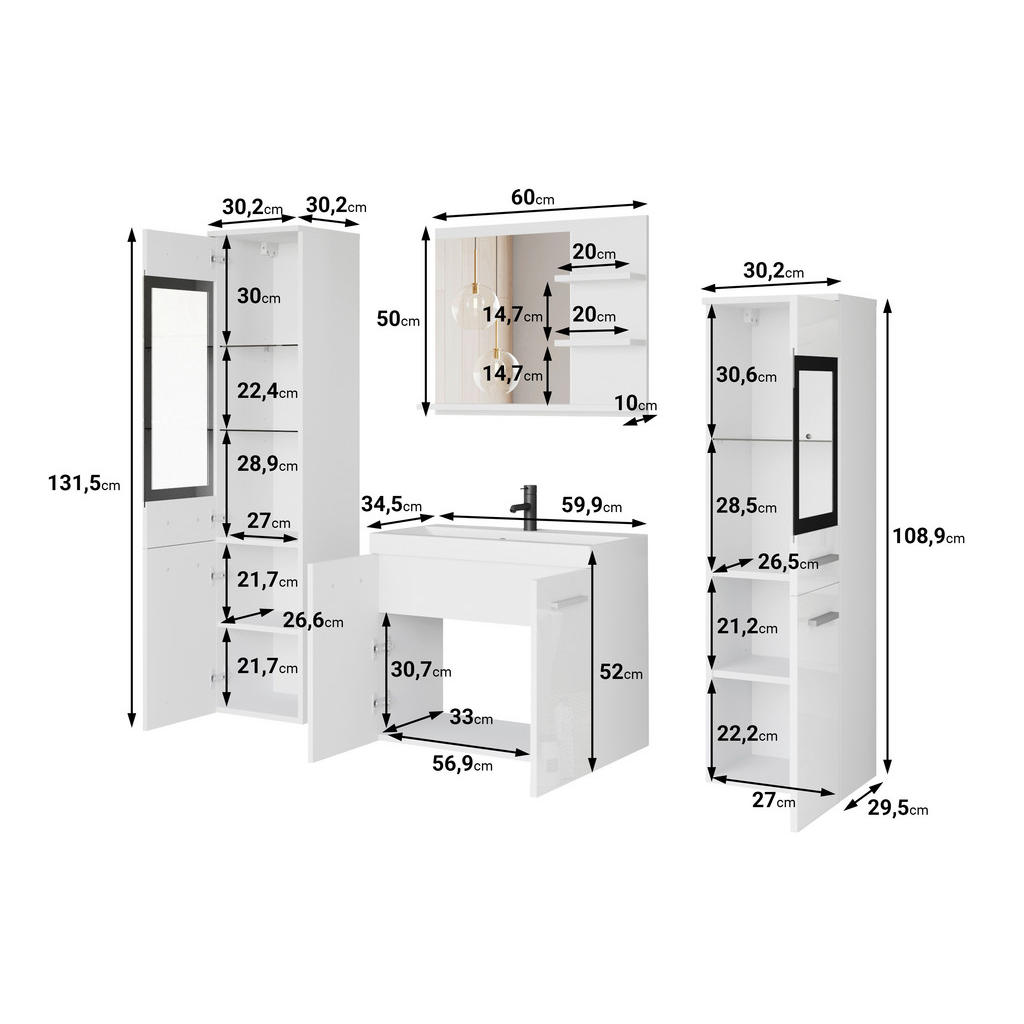 Thumbnail - P & B Badezimmer, Anthrazit, Kastanieneiche, Kunststoff, 5-teilig, 7 Fächer, 120.4x131.5x34.5 cm, Fsc, hängend, Spiegel ...