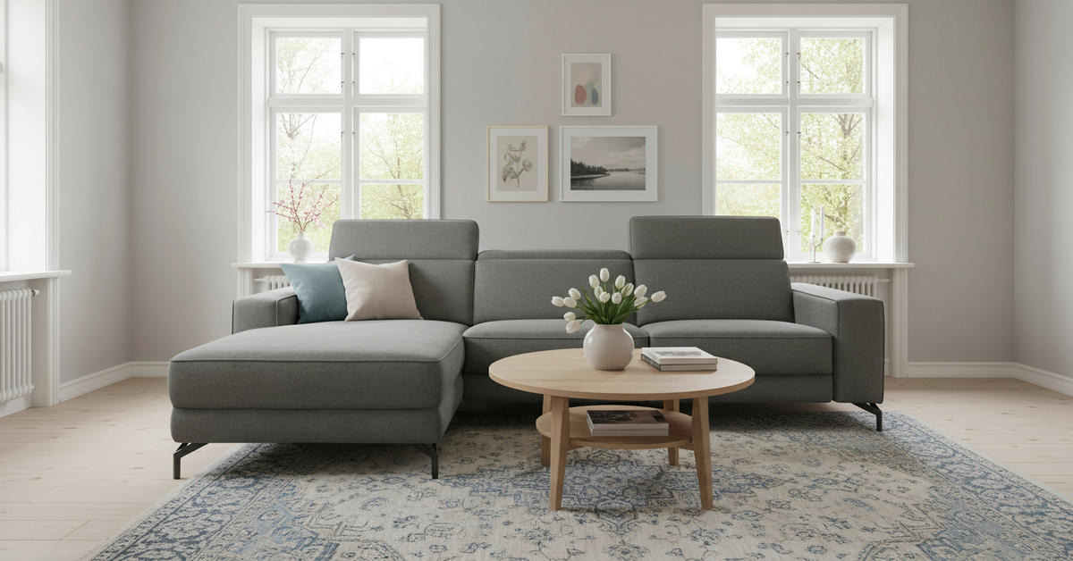 ECKSOFA Grau Webstoff  - Schwarz/Grau, Design, Textil/Metall (176/278cm) - Livetastic