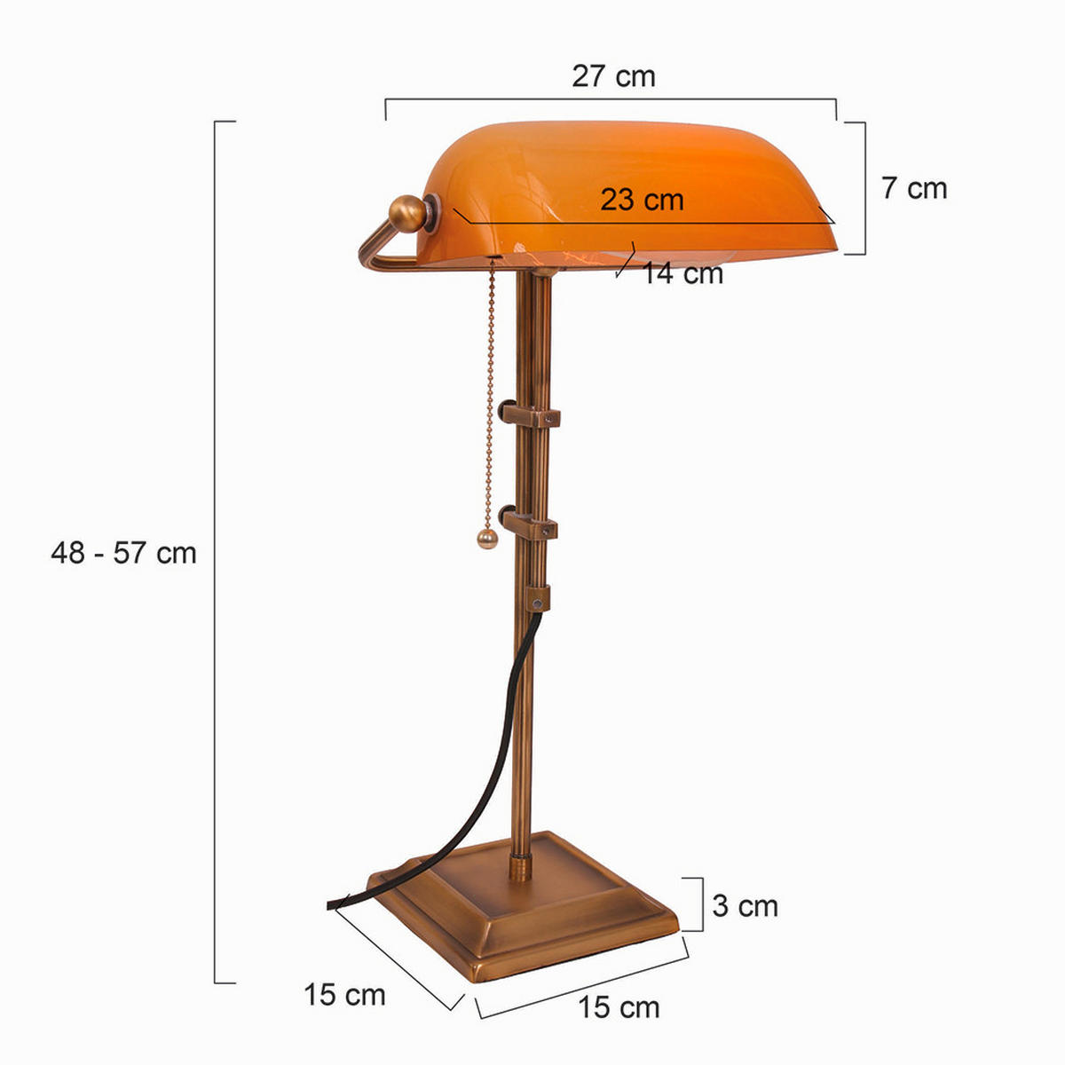 TISCHLEUCHTE 15/27/57 cm   - Hellgelb/Bronzefarben, KONVENTIONELL, Glas/Metall (15/27/57cm)