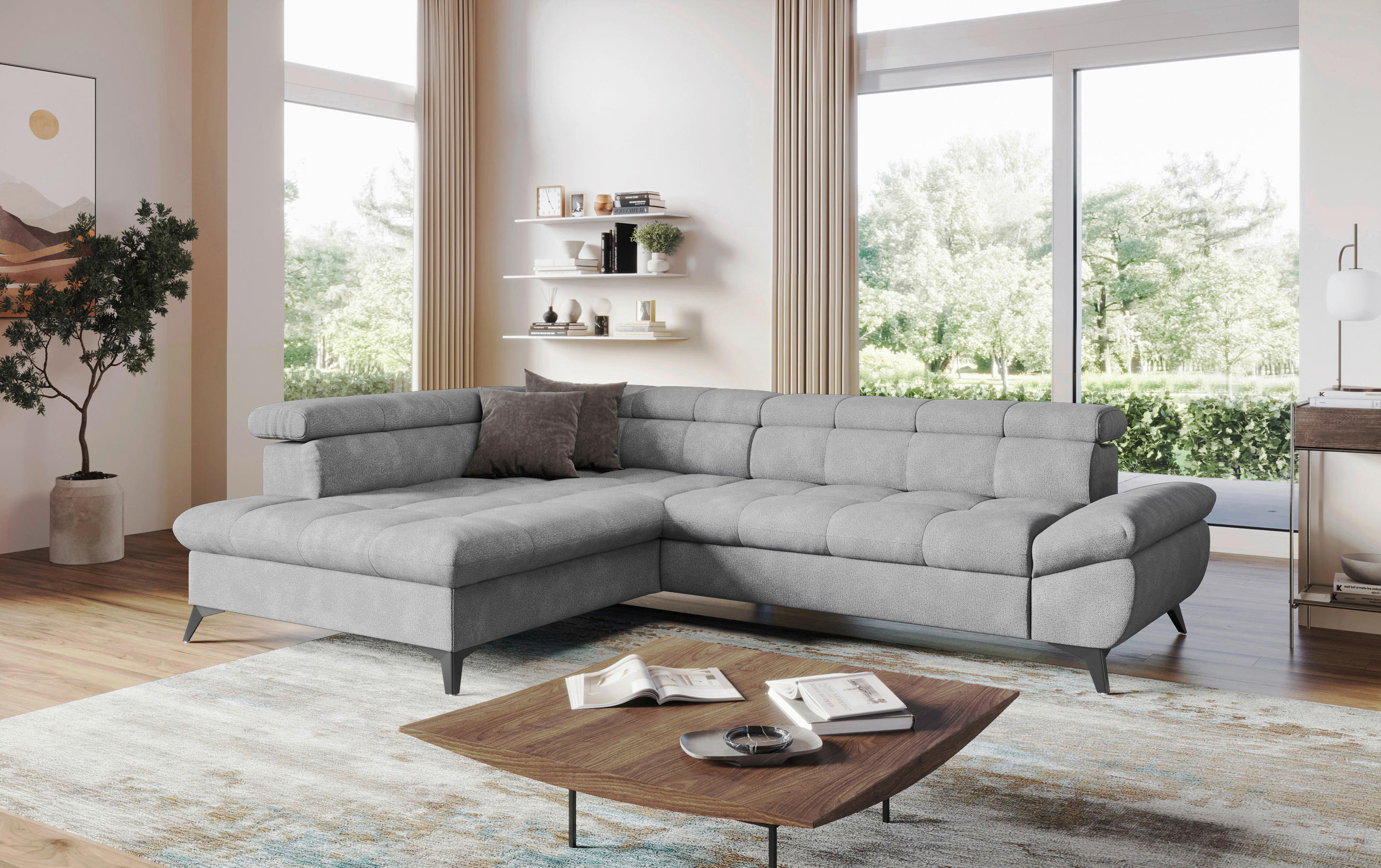 SEDACIA SÚPRAVA, textil, sivá - čierna/sivá, Basics, kov/textil (201/296cm) - Welnova