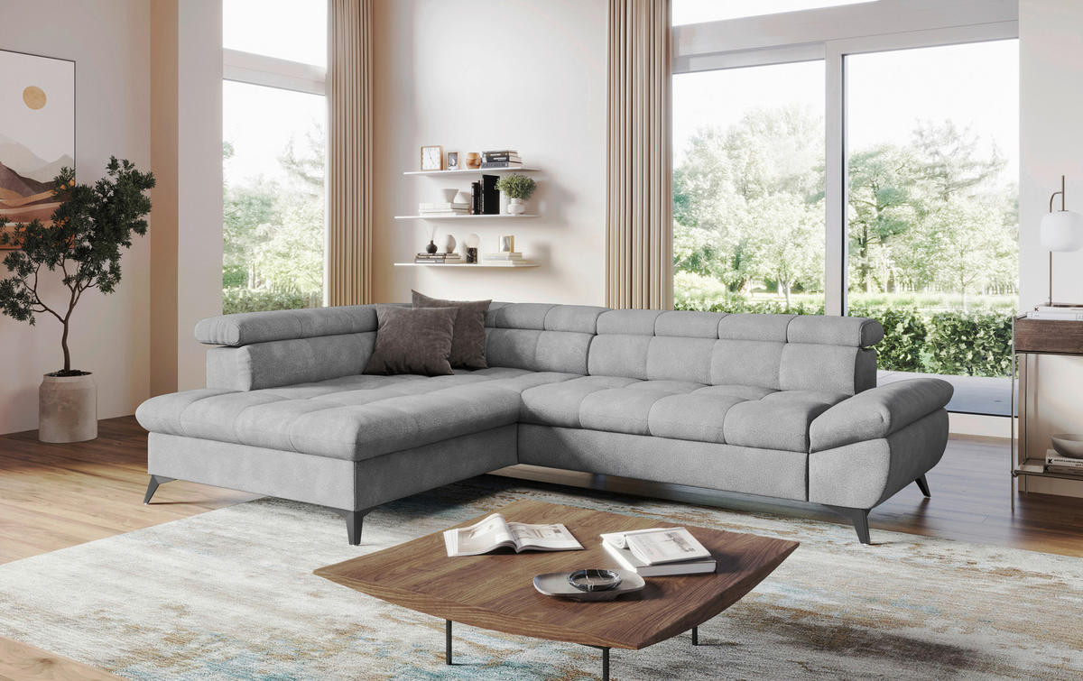 SEDACÍ SOUPRAVA, textil, šedá - šedá/černá, Basics, kov/textil (201/296cm) - Welnova