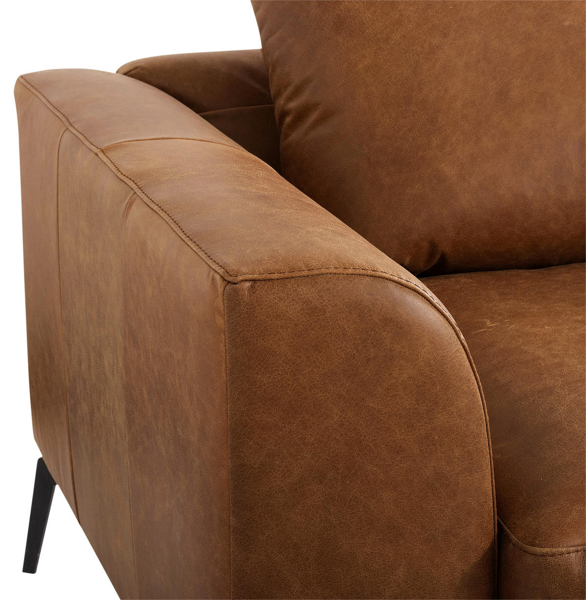 ECKSOFA in Echtleder Cognac  - Cognac/Schwarz, Design, Leder/Metall (313/172cm) - Livetastic