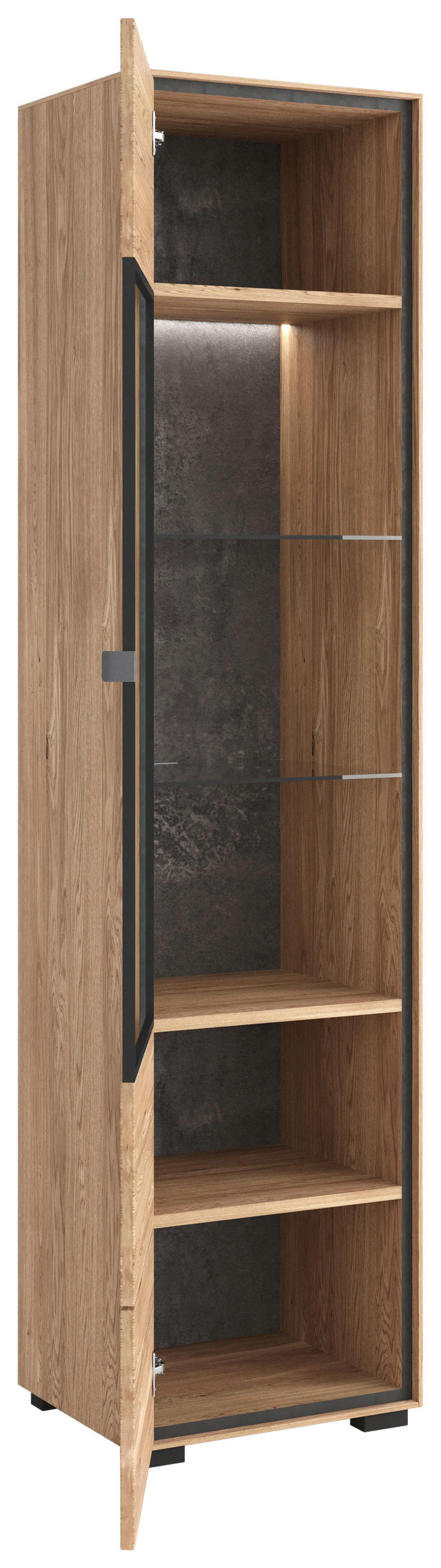 VITRINE in massiv Eiche Eichefarben  - Eichefarben/Schwarz, Design, Holz/Holzwerkstoff (50/202/40cm) - Livetastic