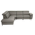 ECKSOFA in Echtleder Graubraun  - Graubraun/Alufarben, Design, Leder/Metall (242/271cm) - Cantus