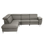 ECKSOFA in Echtleder Graubraun  - Graubraun/Alufarben, Design, Leder/Metall (242/271cm) - Cantus