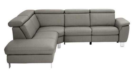 ECKSOFA in Echtleder Graubraun  - Graubraun/Alufarben, Design, Leder/Metall (242/271cm) - Cantus