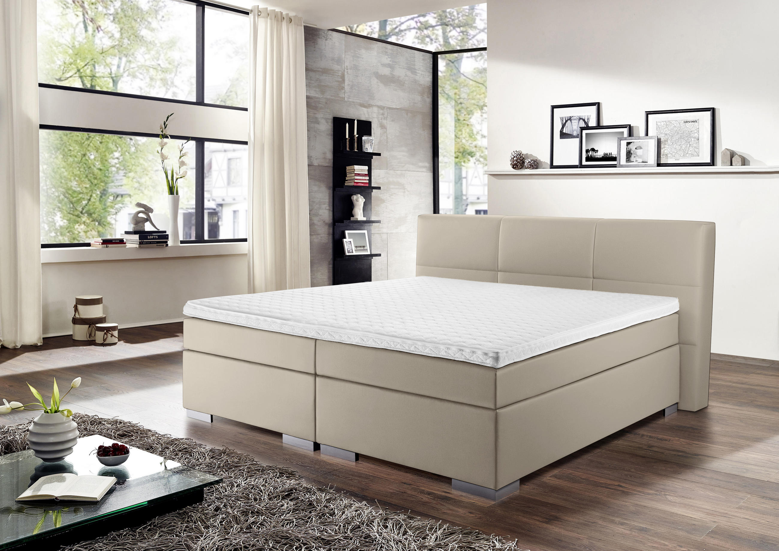 BOXSPRINGBETT 180/200 cm  in Schlammfarben  - Schlammfarben/Silberfarben, Design, Kunststoff/Textil (180/200cm) - Livetastic