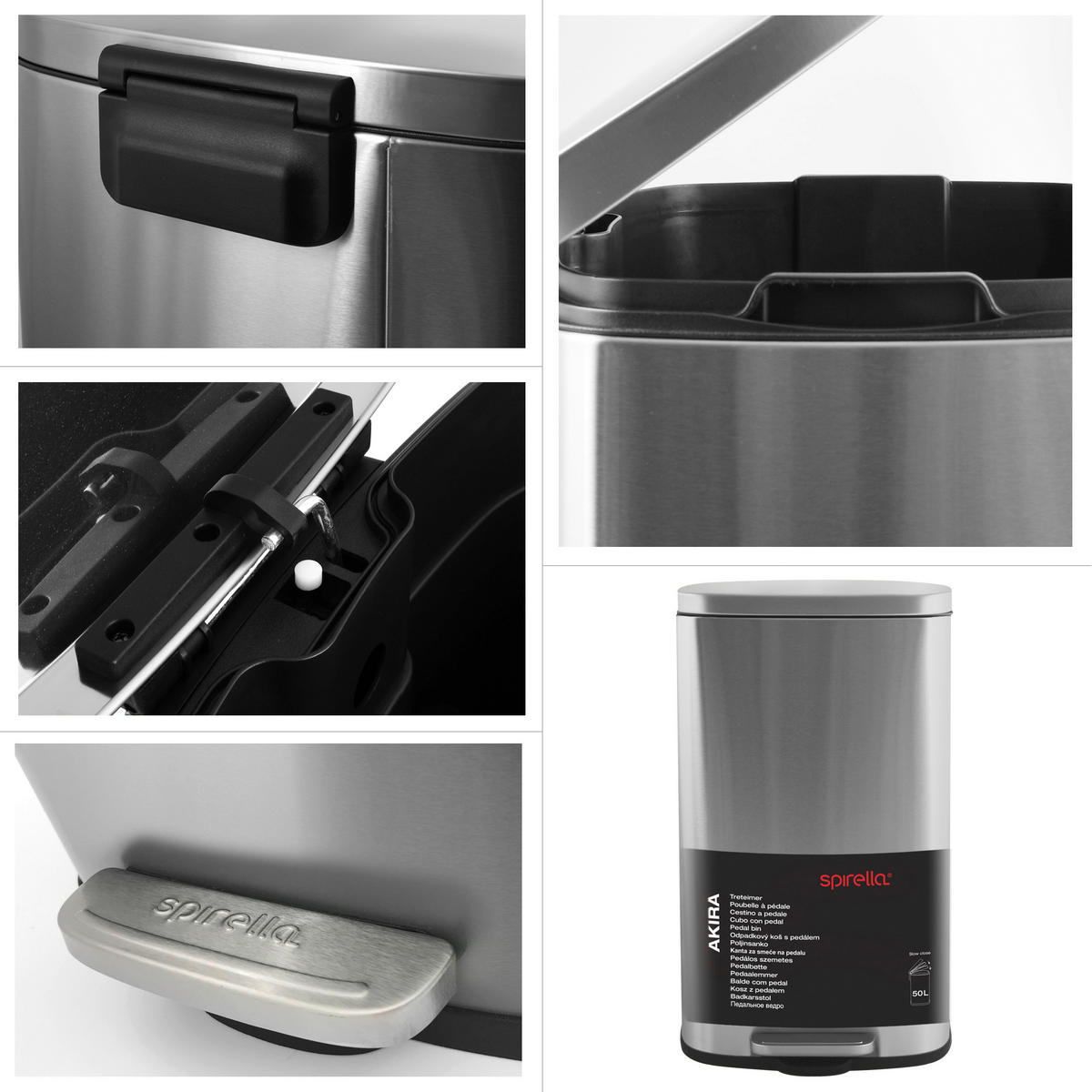 TRETEIMER 30 l  Metall  - Silberfarben/Schwarz, Basics, Kunststoff/Metall (34,3/23,5/62,9cm) - Spirella