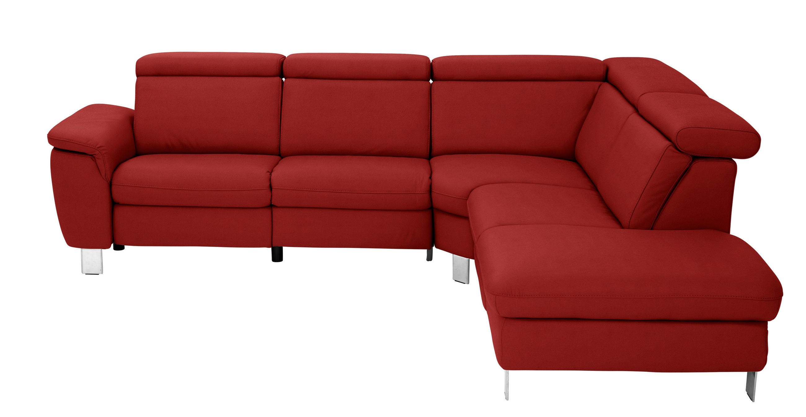 ECKSOFA in Echtleder Rot  - Rot/Alufarben, Design, Leder/Metall (271/239cm) - Cantus