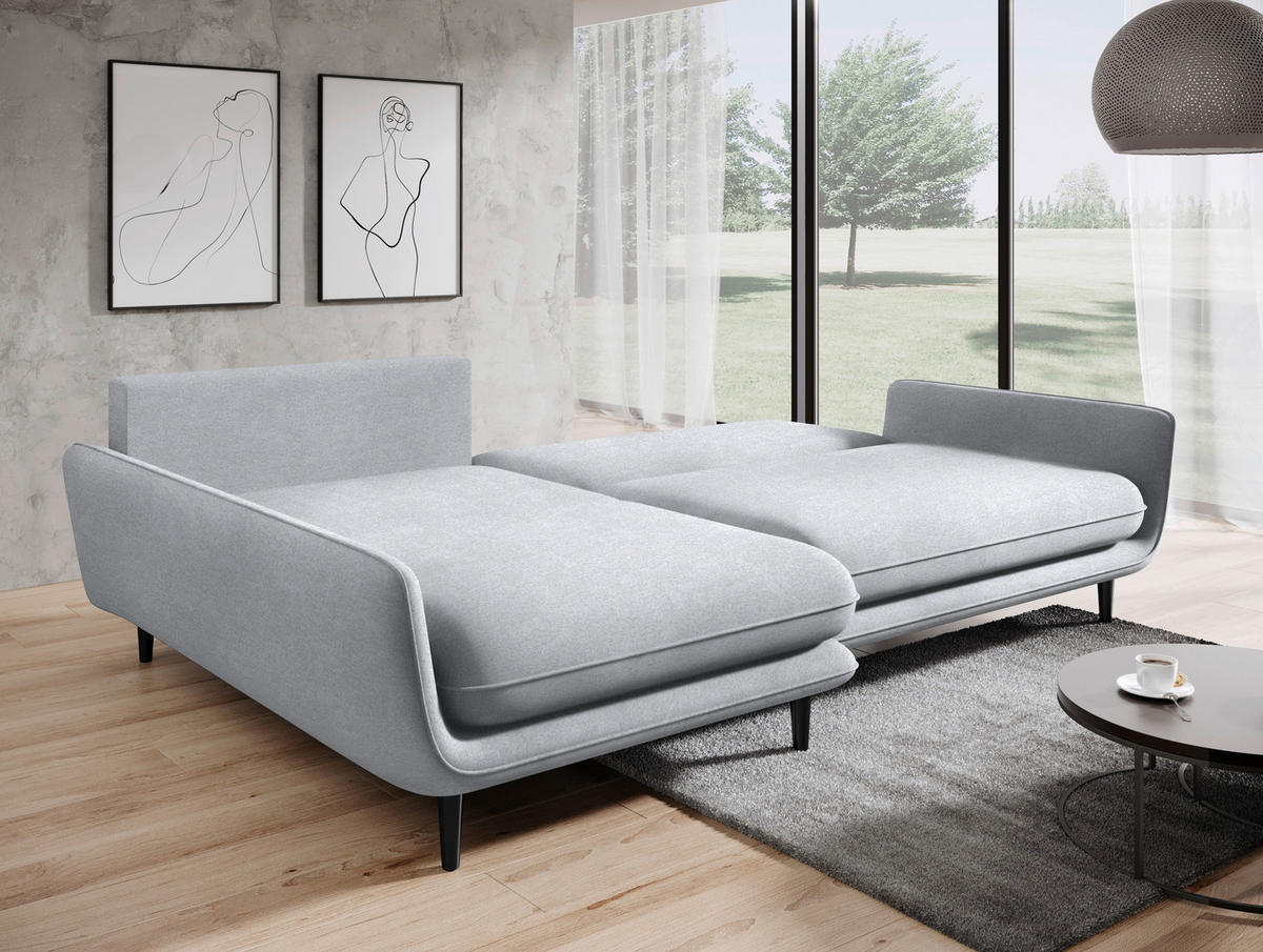 ECKSOFA in Velours Silberfarben  167/260 cm  - Silberfarben/Schwarz, Design, Holz/Textil (167/260cm) - Welnova