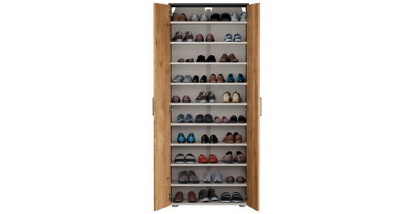SCHUHSCHRANK 80/200/38 cm  - Eichefarben/Silberfarben, Basics, Holzwerkstoff/Kunststoff (80/200/38cm) - Moderano