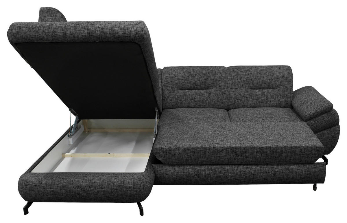 ECKSOFA in Struktur, Plüsch Dunkelgrau  - Dunkelgrau/Schwarz, Design, Textil/Metall (201/274cm) - MID.YOU