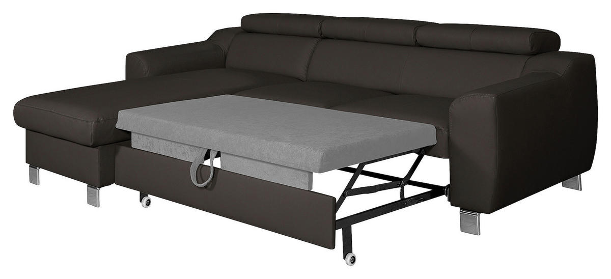 ECKSOFA in Lederlook Echtleder Dunkelbraun  - Chromfarben/Dunkelbraun, Design, Leder/Textil (176/242cm) - Livetastic