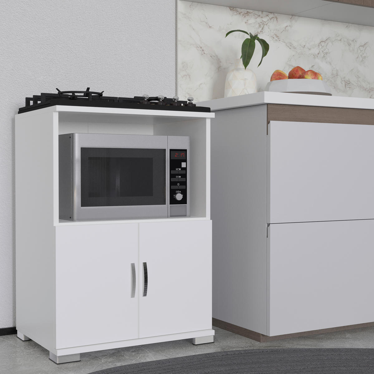 MEHRZWECKSCHRANK 60/85/45 cm  - Weiss/Silberfarben, Design, Holzwerkstoff/Kunststoff (60/85/45cm) - MID.YOU