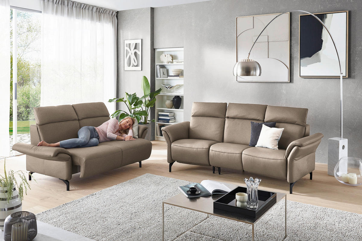 2-SITZER-SOFA Mikrofaser Taupe  - Taupe/Schwarz, Konventionell, Textil/Metall (178/103/95cm) - Dieter Knoll