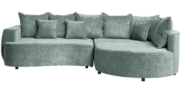 ECKSOFA Mintgrün Chenille Zierkissen, Rückenkissen, Bettkasten, Schlaffunktion, Rücken echt  - Schwarz/Mintgrün, Design, Kunststoff/Textil (307/194cm) - Carryhome
