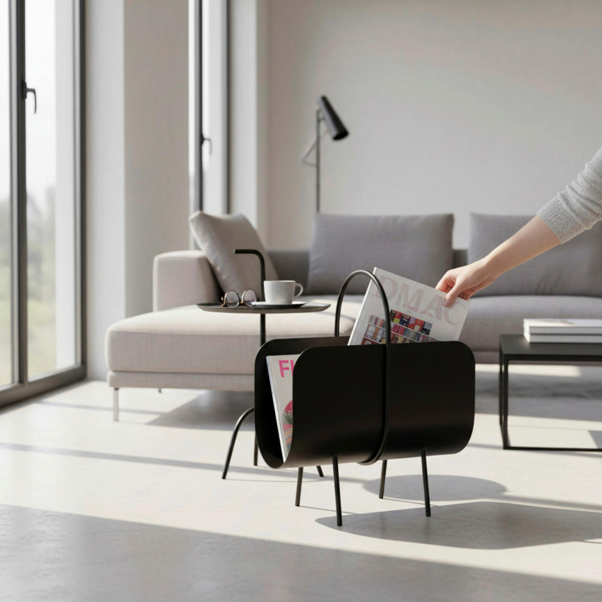 ÚJSÁGTARTÓ - fekete, Design, fém (37/47/22cm) - Carryhome