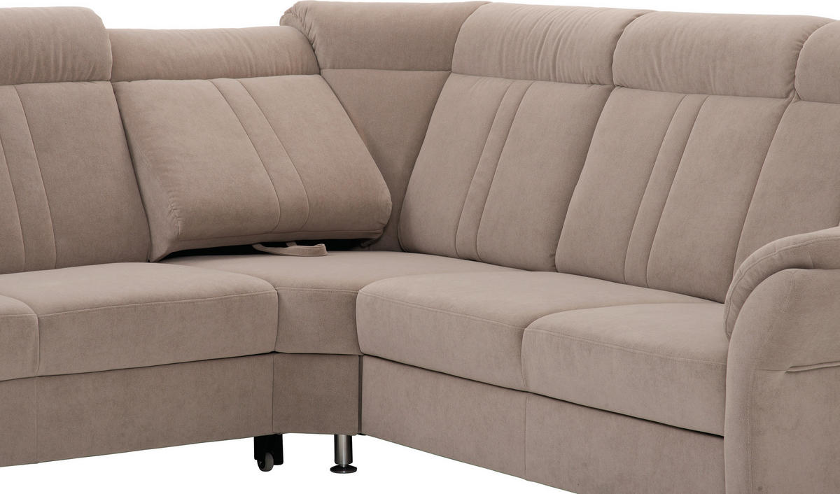 ECKSOFA Beige Velours, beflockt  - Beige/Silberfarben, KONVENTIONELL, Textil/Metall (248/306cm) - Beldomo Comfort