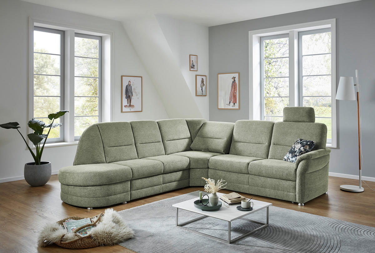 ECKSOFA  in Makramee Grün  - Alufarben/Grün, KONVENTIONELL, Textil/Metall (273/253cm) - Beldomo Comfort