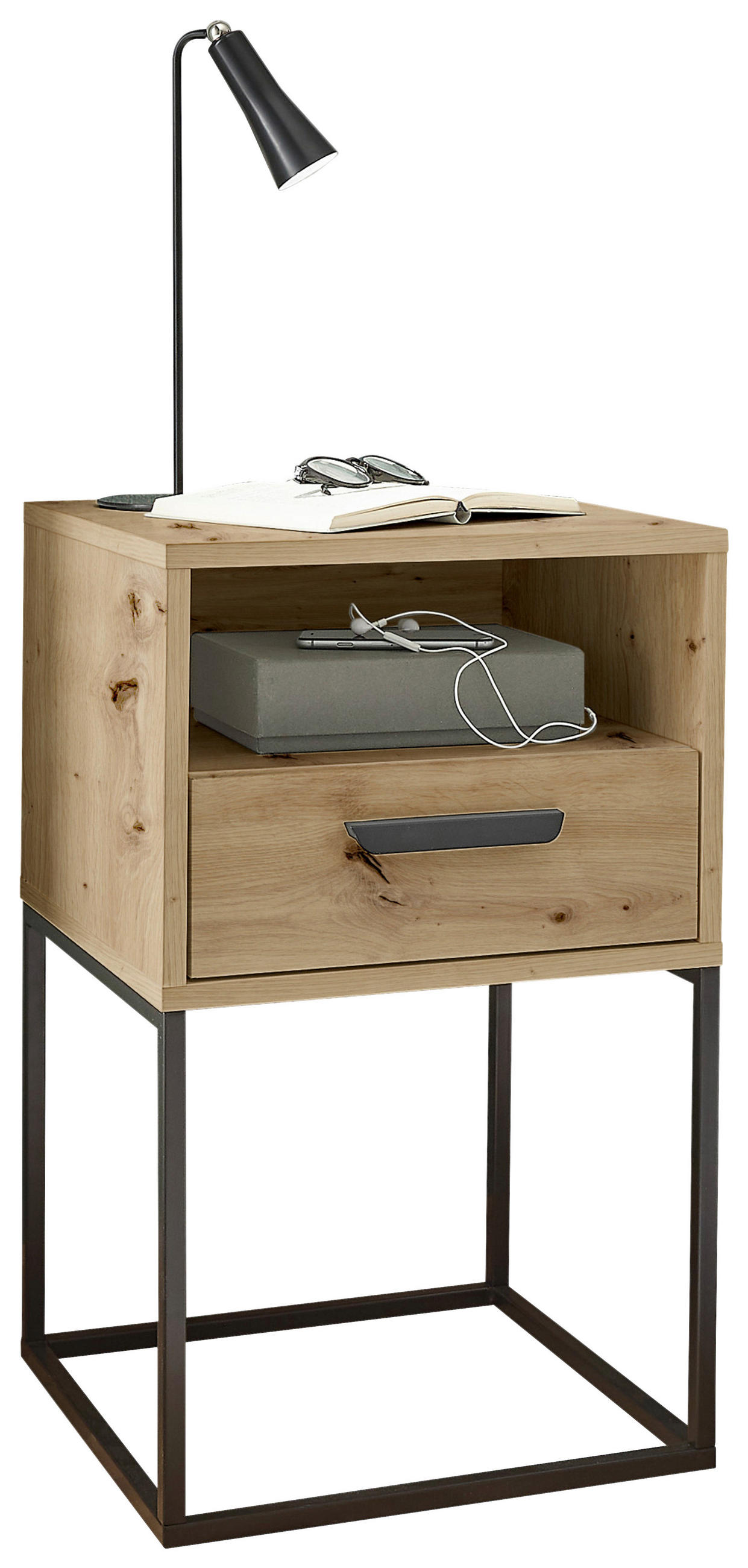 NACHTSCHRANK 40/65/39 cm  - Schwarz/Eiche Artisan, Design, Holzwerkstoff/Kunststoff (40/65/39cm) - Boxxx