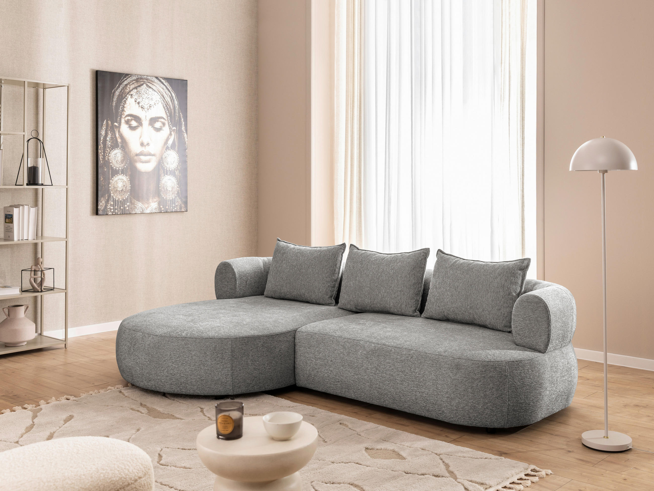 ECKSOFA in Chenille Grau  156/256 cm  - Schwarz/Grau, Design, Kunststoff/Textil (156/256cm) - Livetastic