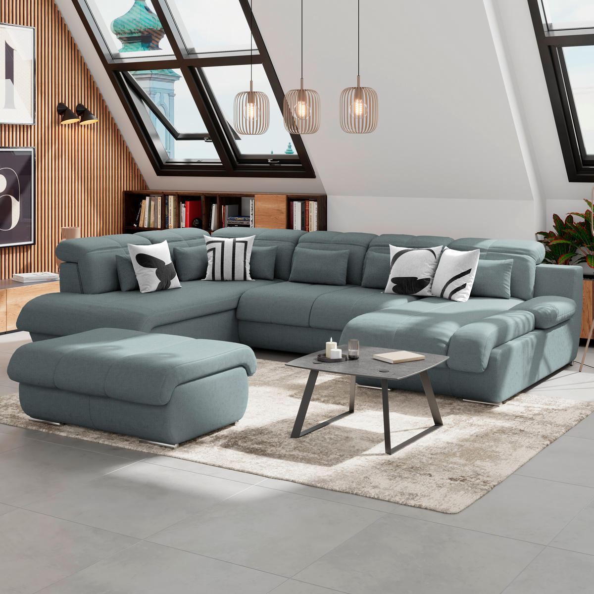 WOHNLANDSCHAFT Grau Mikrofaser  - Chromfarben/Grau, MODERN, Textil/Metall (228/345/184cm) - MID.YOU