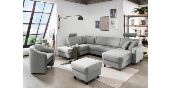 WOHNLANDSCHAFT  in Webstoff Platinfarben  - Platinfarben/Schwarz, Design, Holz/Textil (198/296/165cm) - Xora