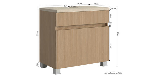 WASCHBECKENUNTERSCHRANK 60/54/35 cm  - Sandfarben/Eichefarben, KONVENTIONELL, Holzwerkstoff/Kunststoff (60/54/35cm) - Xora