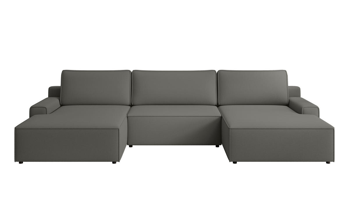 WOHNLANDSCHAFT CHALLENGE Greige Struktur  - Greige/Schwarz, MODERN, Kunststoff/Textil (168/333/168cm) - Trendmanufaktur