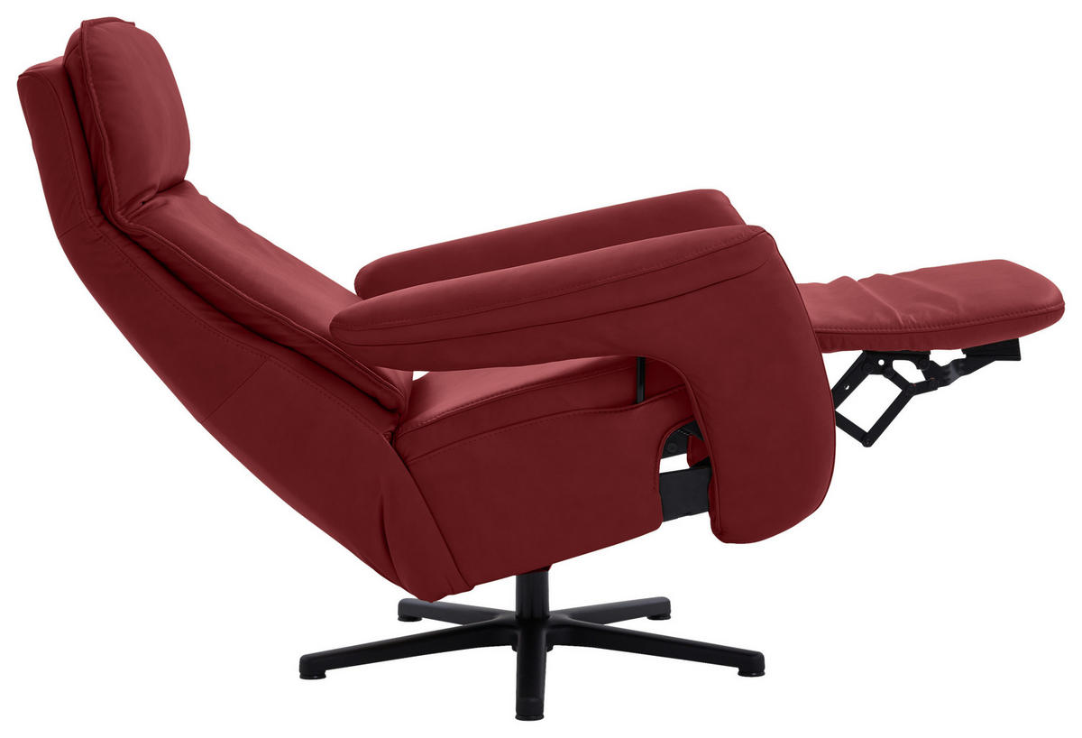 RELAXSESSEL in Leder Rot  - Rot/Schwarz, Design, Leder/Metall (83/112/87-174cm) - Valdera