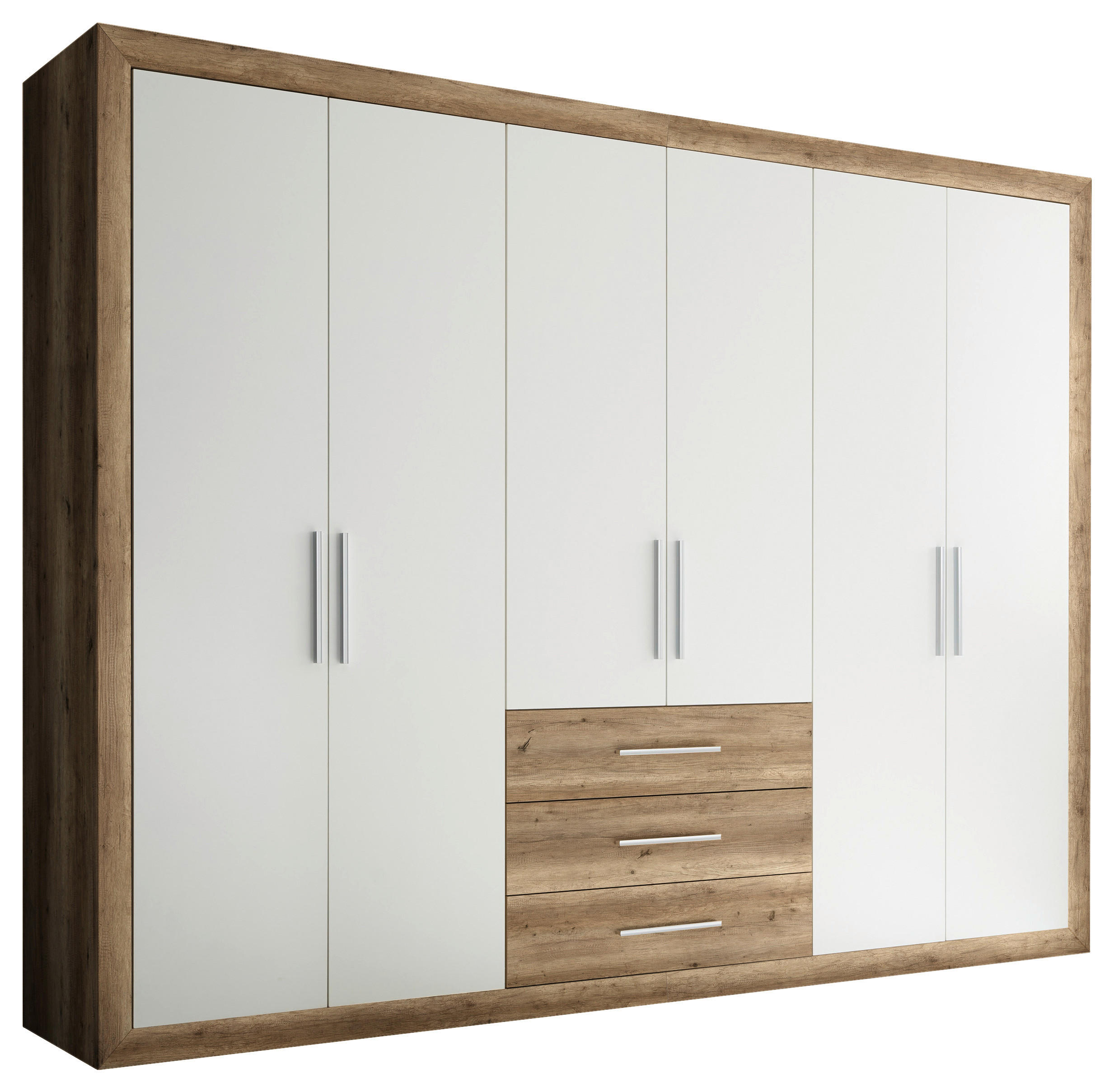 DREHTÜRENSCHRANK 289/225/59 cm,  in Weiß, Eichefarben, 6-türig  - Eichefarben/Silberfarben, MODERN, Holzwerkstoff/Kunststoff (289/225/59cm) - MID.YOU