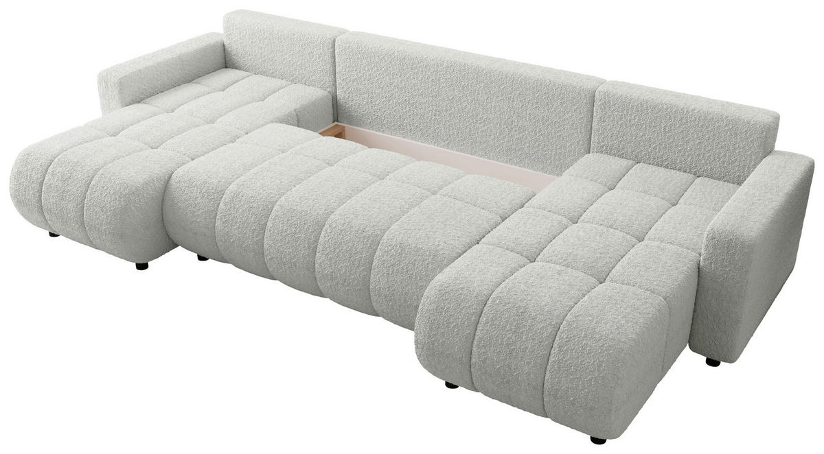 WOHNLANDSCHAFT Weiß Bouclé  - Schwarz/Weiß, MODERN, Kunststoff/Textil (150/312/150cm) - Carryhome