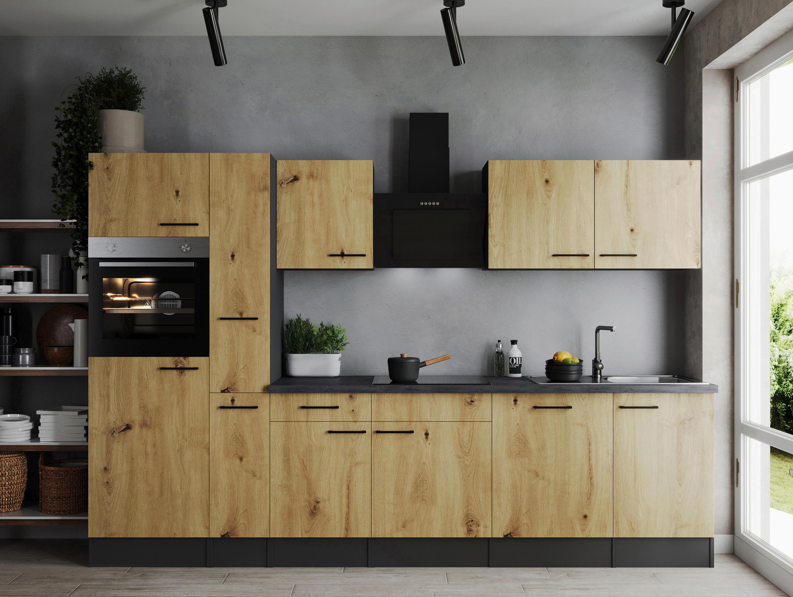 MODULKÖK 310 cm i ek Artisan - svart/grå, Design, metall/trämaterial (310cm) - Respekta