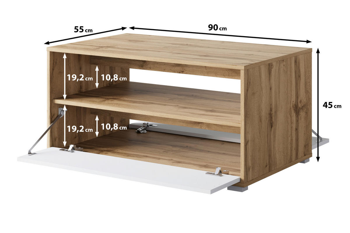 COUCHTISCH in Holzwerkstoff   - Weiss/Eiche Wotan, Trend, Holzwerkstoff/Kunststoff (90/45/55cm) - Livetastic